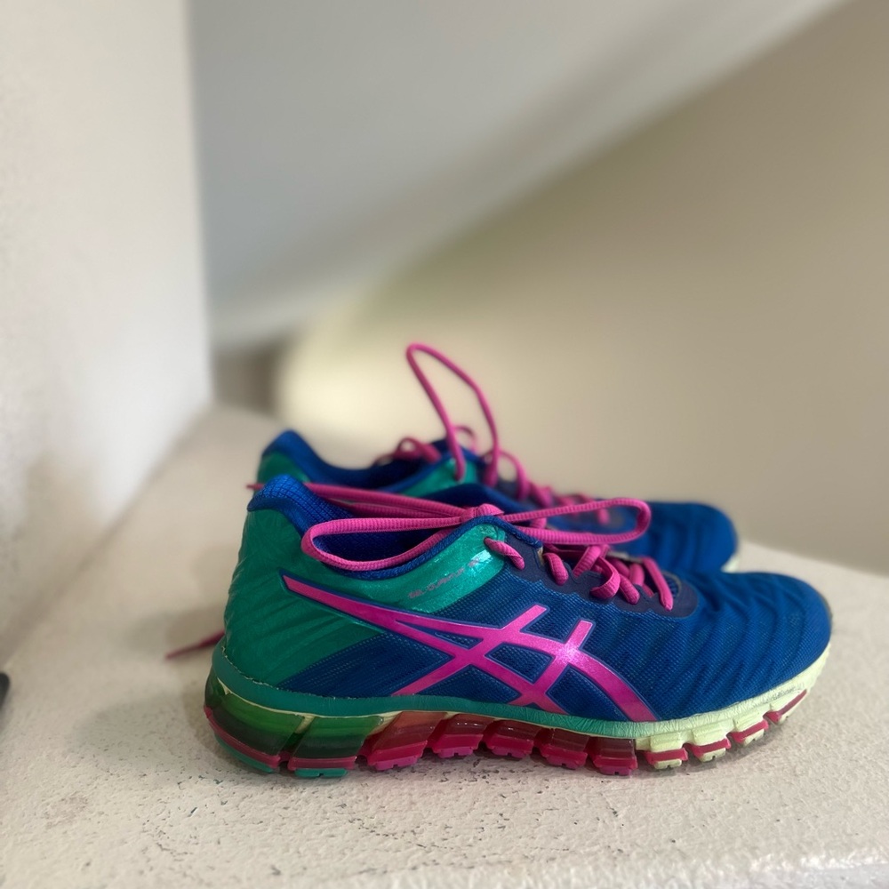Asics Blue Teal Pink Women's Athletic Running Shoes Gel Quantum 180 T5J7N